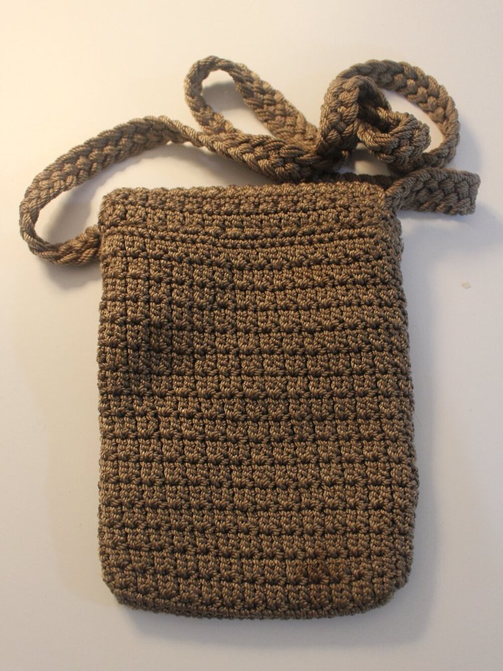 Brown Crochet Flap Crossbody Bag With Braided Strap